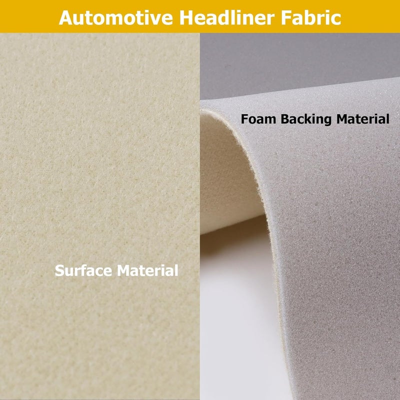 FINDUFA 54" x 60" Automotive Headliner Fabric with Foam Backing Material Replacment for Automotive RV Marine Interiors Headliner Renovation Furniture Home Upholstery Beige - Image 2